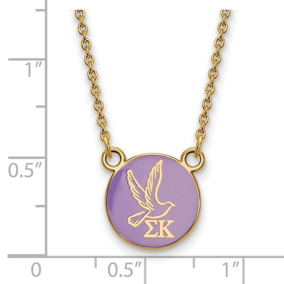 14K Plated Silver Sigma Kappa Small Purple Enamel Logo Necklace - Picture 2 of 5